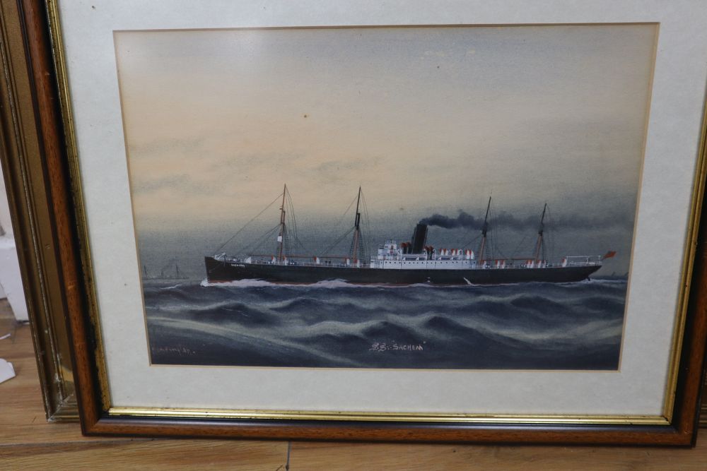 C. Kensington, four gouache and watercolour studies of steamships: SS Sutlej, SS Ashburton, SS Sachem and SS Ionic, largest 28 x 40cm